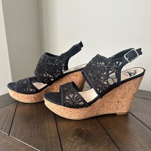 Fergalicious by Fergy sandals. Size 7. Black. Wedge heel. Lace.